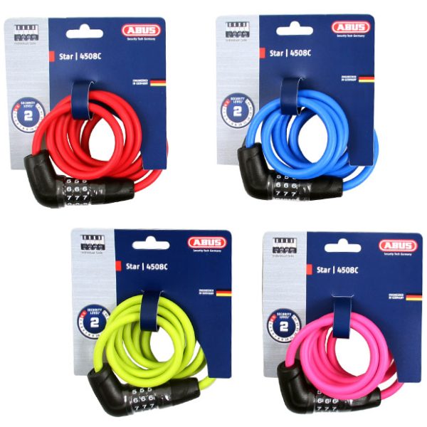 Abus cijf kabelslot 4508C/150 Color Rood / Blauw / Geel / Roze