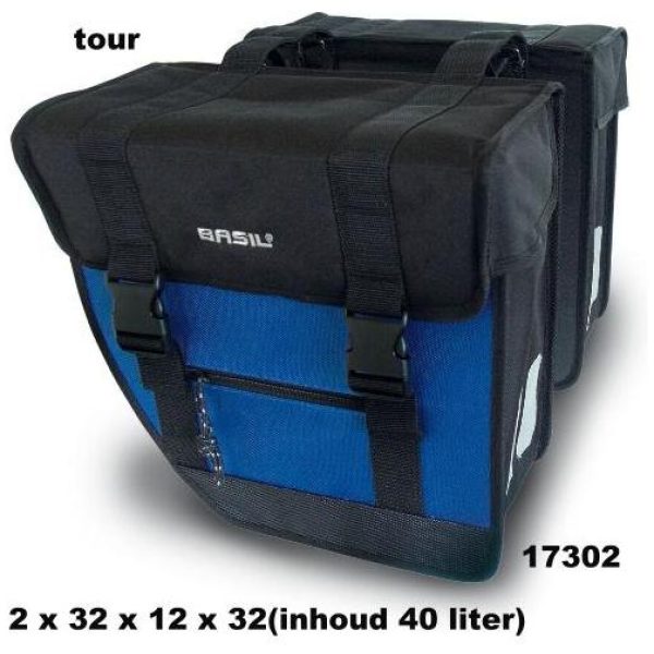 Basil TAS DUBBEL TOUR XL ZWART/D.BLAUW 40LITER Zwart / Blauw