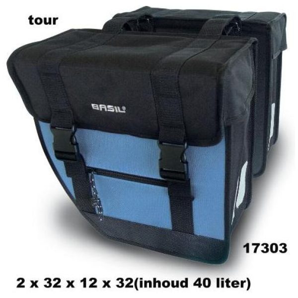 Basil TAS DUBBEL TOUR XL ZWART/MED.BLAUW 40LITER Zwart / Blauw