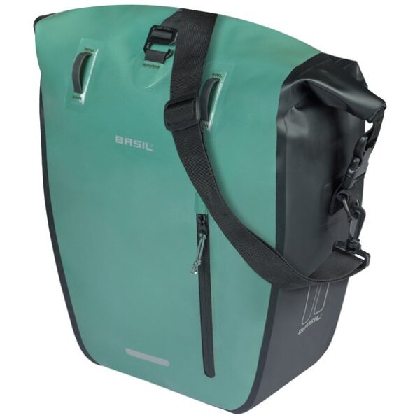 Basil fietstas enkel Rivo L MIK Hooks groen 25-31L Silvergreen/Black