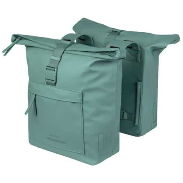 Basil fietstas dubbel Brooklyn zilver groen 41L Silvergreen